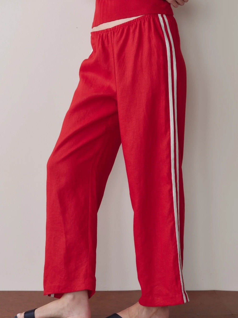 Donni Linen Crop Stripe Pant in Bell Pepper S